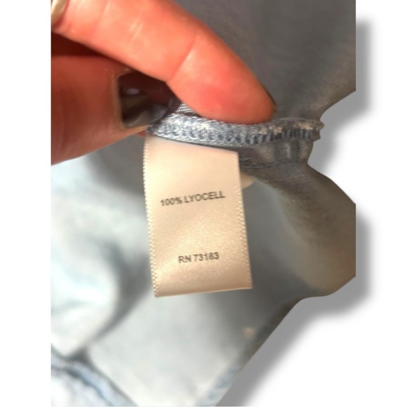 Neiman Marcus Light Denim Patchwork Thick Strap Sleeveless Crew Neck Mini Dress - Picture 7 of 16